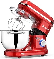 Vospeed Konyhai Robotgép 1500W - 6 Sebességes Dagasztógép 5,5L Levehető Tállal, Habverővel és Tojásszétválasztóval, Piros 1