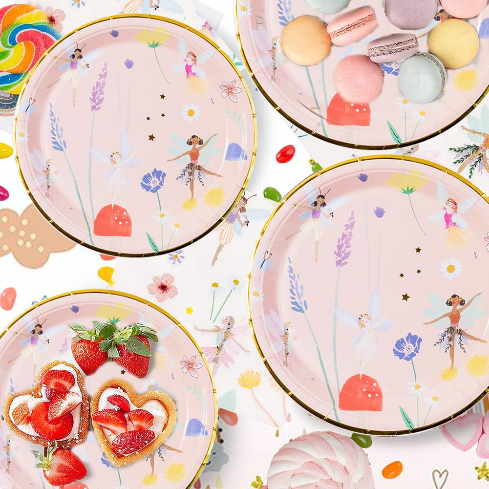 Wróżka zastawa na imprezę, zestaw papierowych talerzy wróżek, naczynia urodzinowe, na imprezę urodzinową, wesele, baby shower, piknik, dekoracja stołu dla 10 gości