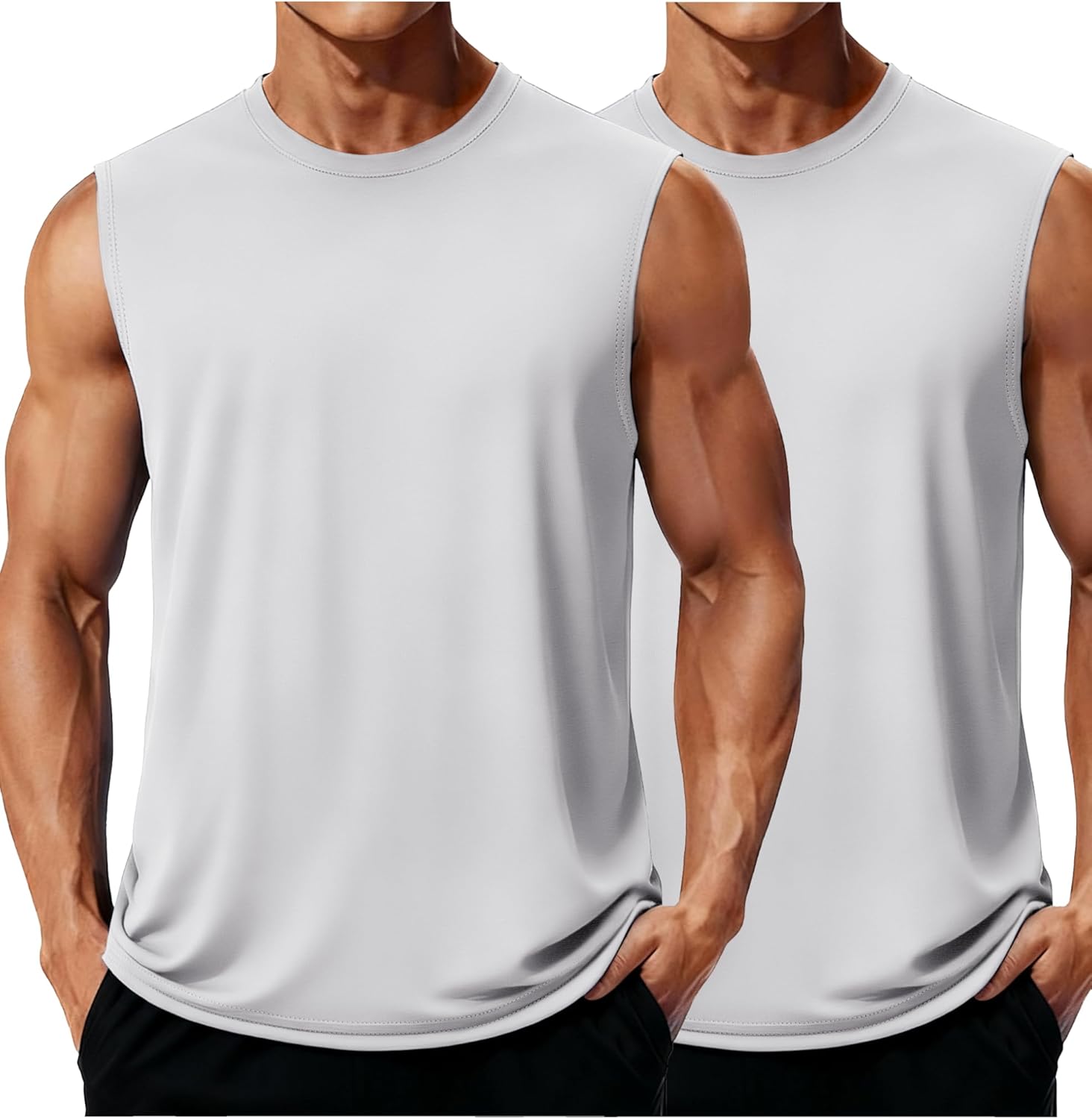 MAGCOMSEN 2 Pack Men's UPF 80+ Tank Tops Quick Dry Workout Gym Sleeveless Muscle Shirts Cooling Summer Beach Swim Shirt