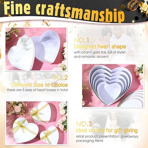 Miniatura 5 de Harloon 5 cajas de flores en forma de corazón para arreglos, cajas de regalo, caja de corazón con tapas para propuesta de dama de honor, boda,