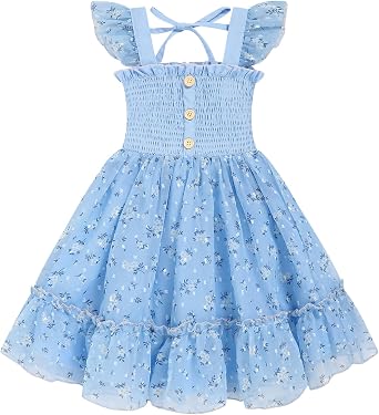 Toddler Girl Floral Smocked Dress, Sleeveless Chiffon A-Line Sundress for Summer Beach Party 2-7Y