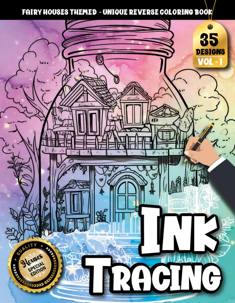 Ink Tracing Book For Adults: “Cozy Fairy Houses Inside Jars with Soft Tracing Pages for Relaxation, Focus & stress relief " (Fairy House Series)