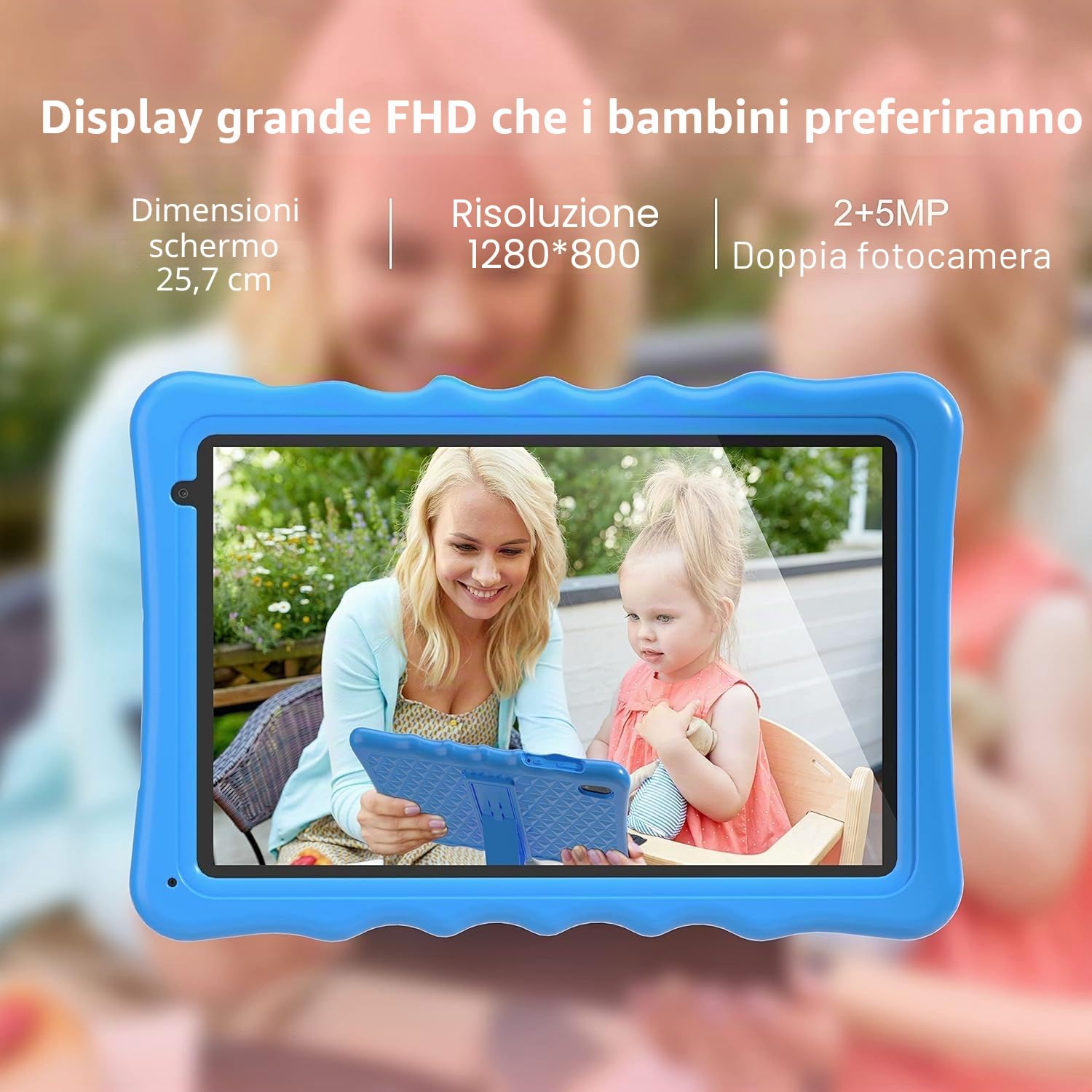 Tablet per bambini, Tablet per bambini con custodia protettiva antiurto, doppia fotocamera, Bluetooth, WiFi, tablet Android 13 da 10,1 pollici per bambini