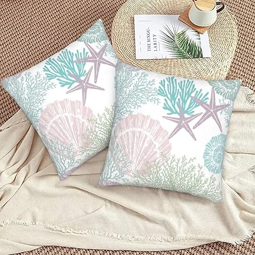 Miniatura 6 de BETGINY Juego de 2 fundas de almohada náuticas costeras de 18 x 18 pulgadas, fundas cuadradas de algodón con temática de océano de verano, fundas de