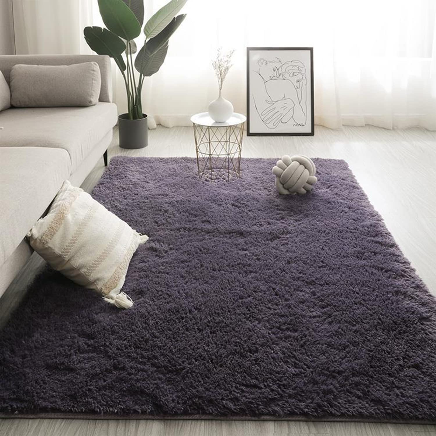 Jyswx Soft Shaggy Area Rugs for Living Room - Modern Bedroom Rugs Small to Extra Large Size - Fulffy Carpets Nursery Rugs Non Shedding Washable for Home Dormitory Decorative, GreyPurple, 200 x 400 cm โ image 1