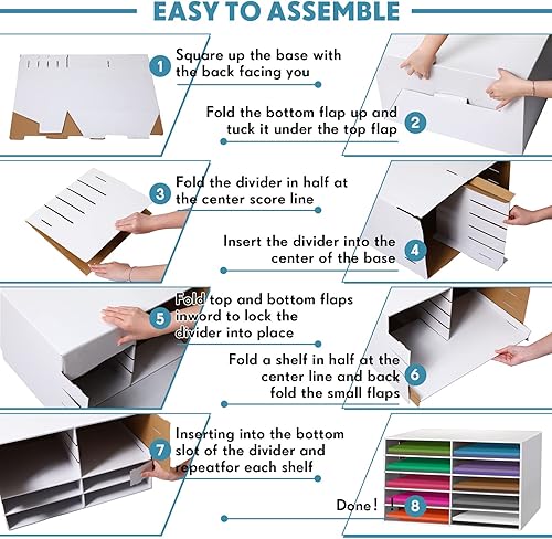 Miniatura 6 de Fuutreo Organizador de almacenamiento de papel de 2 piezas para el aula, 10 ranuras, almacenamiento de papel de construcción, cartón resistente,