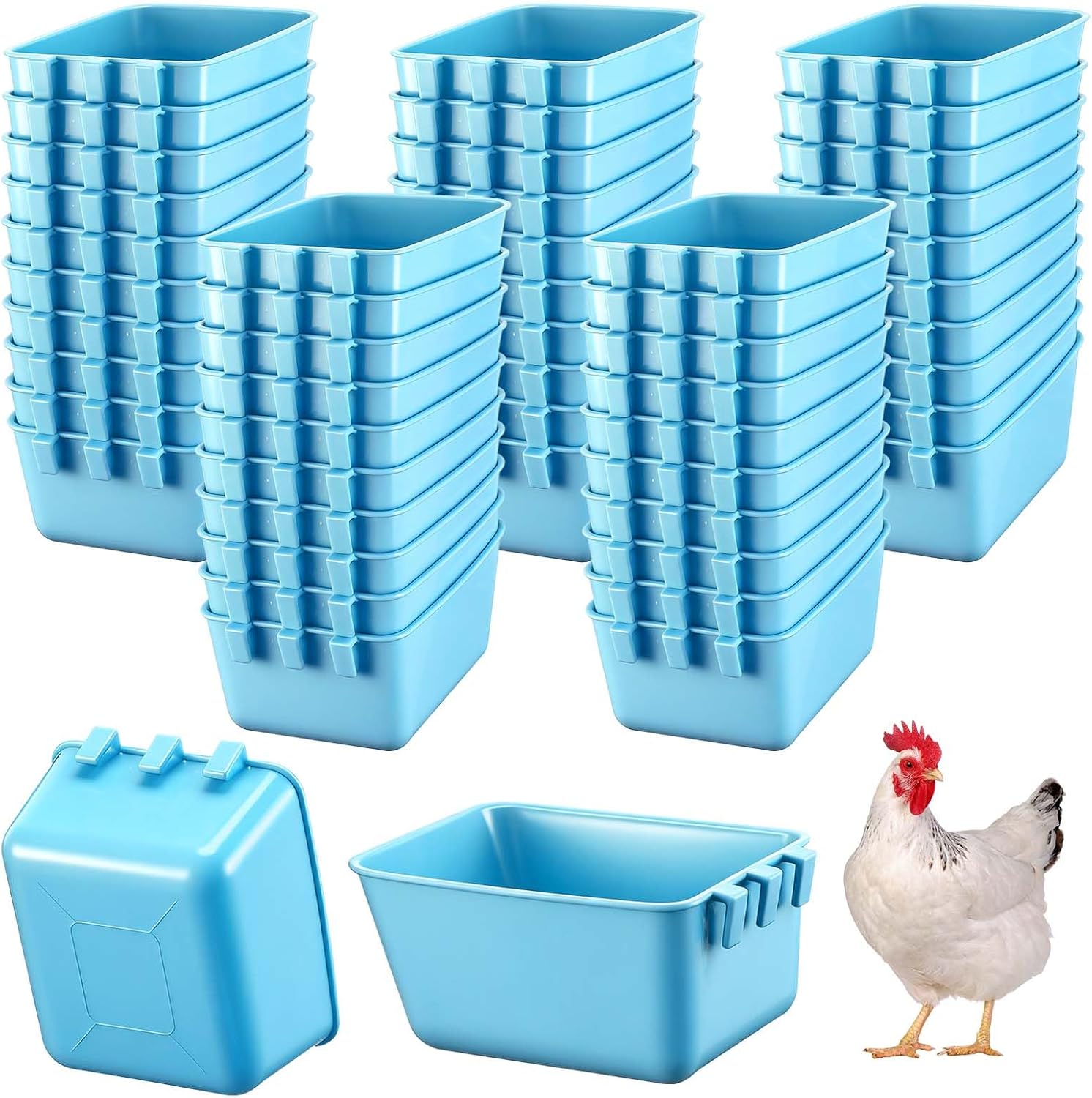 Maxdot 50 Pcs Cage Cups Chicken Feeder Cups 16 oz Hanging Bird Food Water Bowl Bunny Cage Feeding Dish for Pet Parrot Rooster Parakeet Gamefowl Poultry Pigeon(Blue)