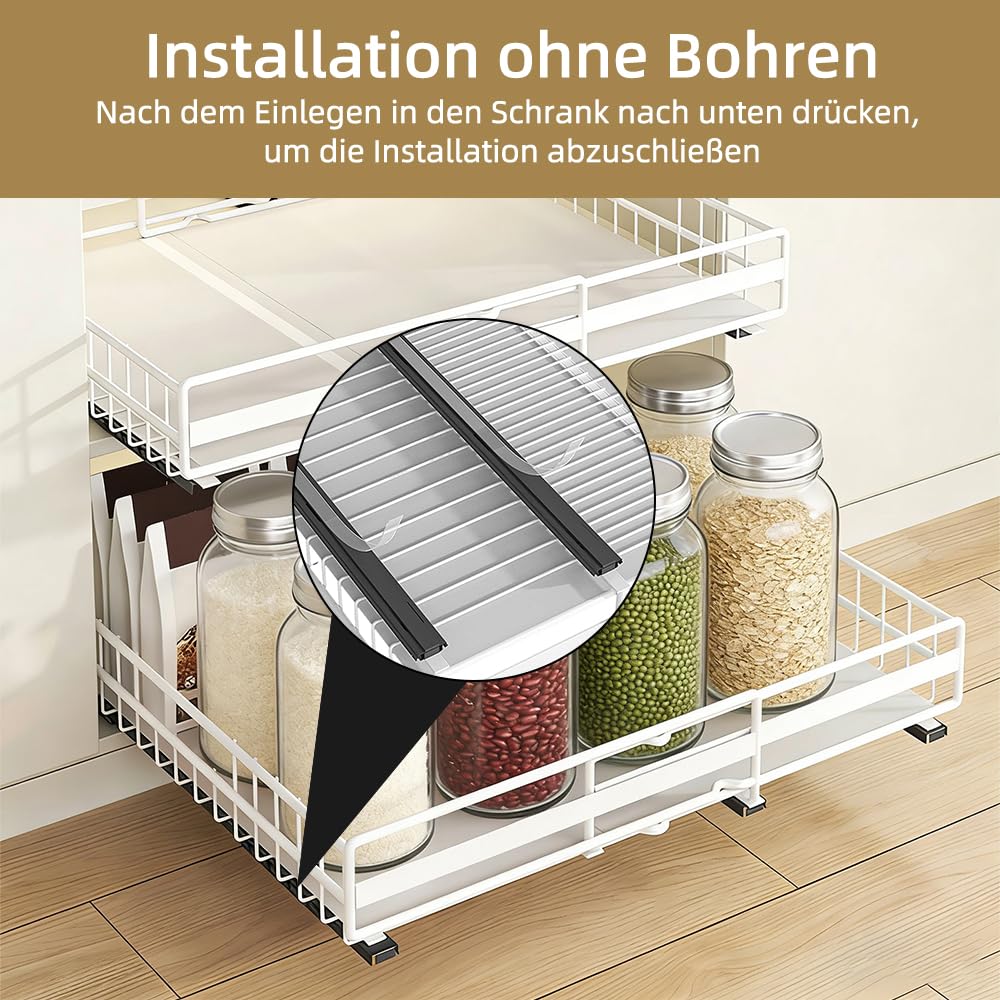 Metalowa szafka pod umywalkę z wysuwaną szufladą, regulowana półka do przechowywania w kuchni i łazience, stal węglowa, biała (31-49 cm i 32-51 cm) - nizer Solution