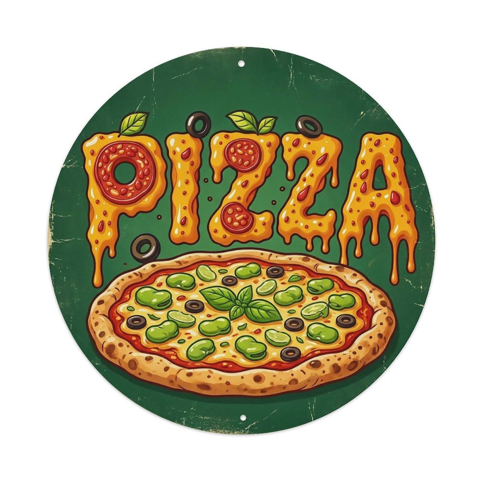 Huiyhb 8X8inch(20X20cm) Vintage Pizza Slice Fava Bean Metal Tin Sign