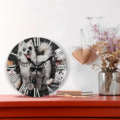 Miniatura 2 de KLL Vintage Street Art Gatos y Perros Fresco 10 pulgadas de pared redonda Reloj de cocina sin tictac creativo para baño, aula, oficina, reloj para