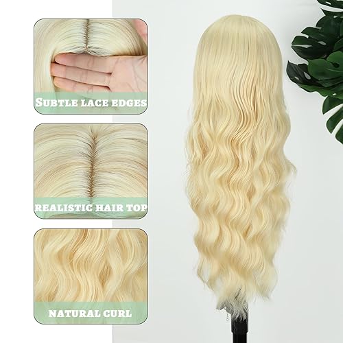 Miniatura 8 de WERD Pelucas largas onduladas negras para mujer, peluca rizada negra con parte media sintética de 26 pulgadas, peluca negra de aspecto natural para