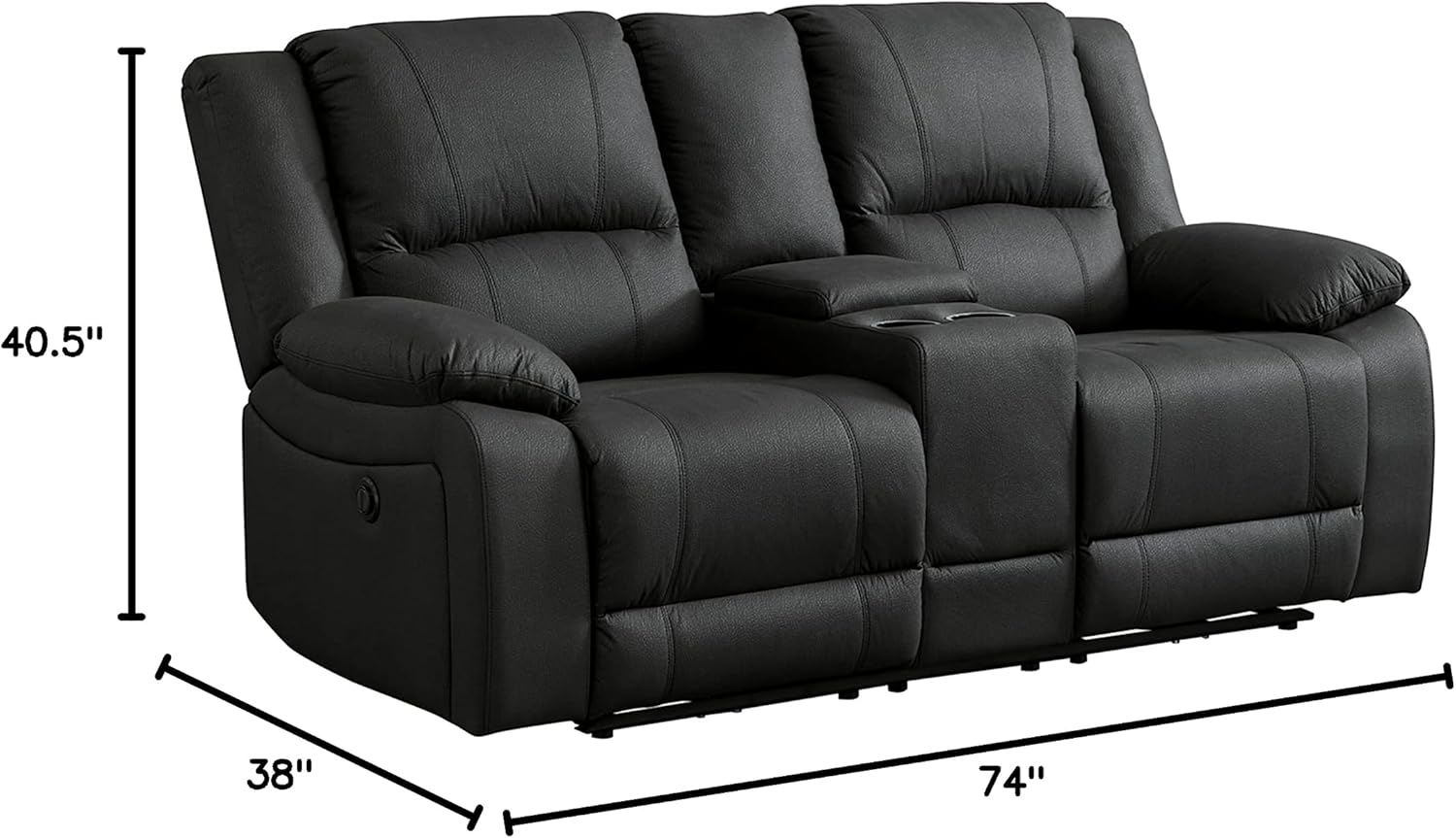 Dimensional drawing of the Delafield Power Reclining Loveseat showing width, depth, and height