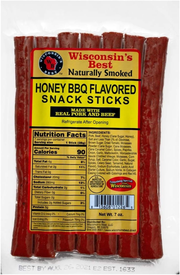 Wisconsin Sausage Snack Sticks Honey Bbq, 7 Ounce (Pack of 12)