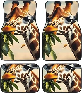 Giraffe Eating Leaves for Car Floor Mats Set of 4 Universal Fit Automotive All-Weather Mats with Non-Slip Rubber Backing for SUV, Van, Sedan Car Accessories -