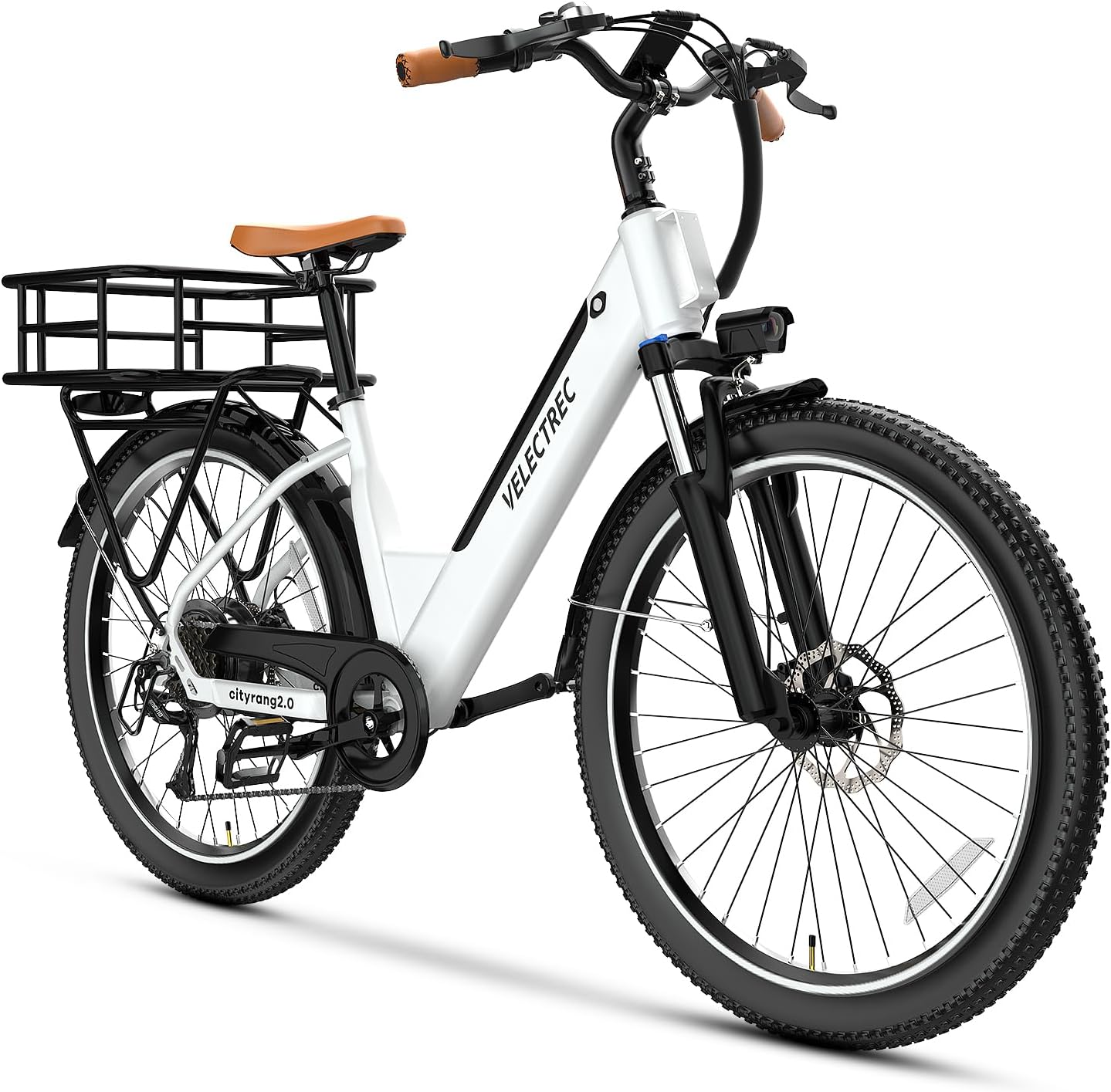 26" Cargo Ebike with Rear Basket, White