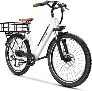26-inch Cargo Electric Bike with Rear Basket, White