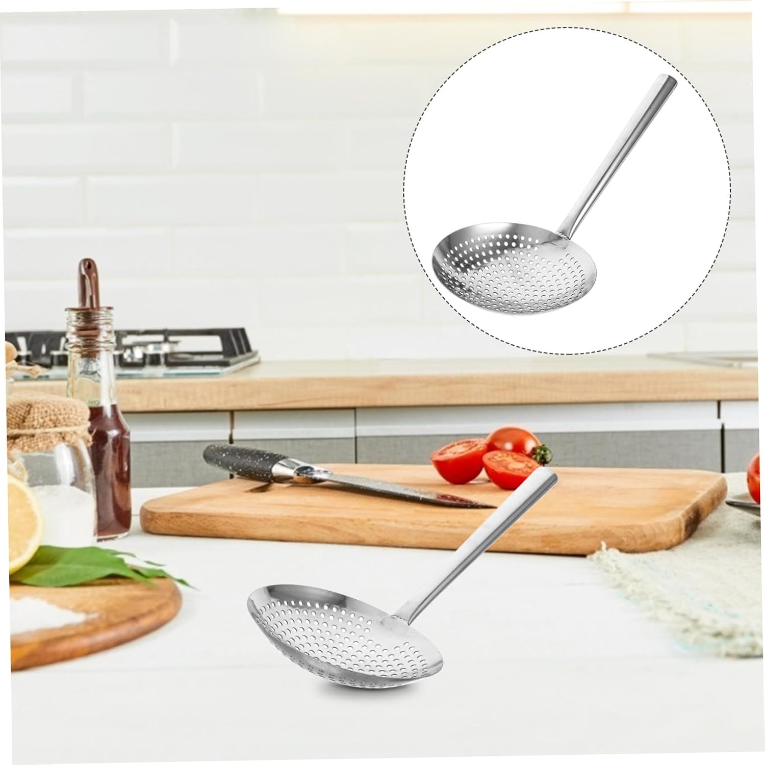 GARVALON Magnetic Stainless Steel Slotted Spoon Strainer Heat Resistant Large Kitchen Straining Ladle for Pasta and Oil Ergonomic Handle with Polished Smooth Surface Deformation Resistant