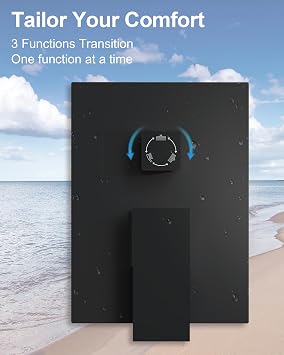 Matte Black 3-Function Shower System with 10 Rainfall & 6 Secondary Shower Head, Handheld Combo Set, Wall Mounted cUPC Certified Pressure Balance Valve