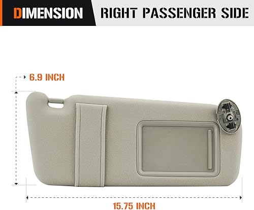 Miniatura 6 de Visera solar derecha del lado del pasajero sin luz para Toyota Camry sin techo corredizo 2007 2008 2009 2010 2011 Beige reemplazo de visera parasol