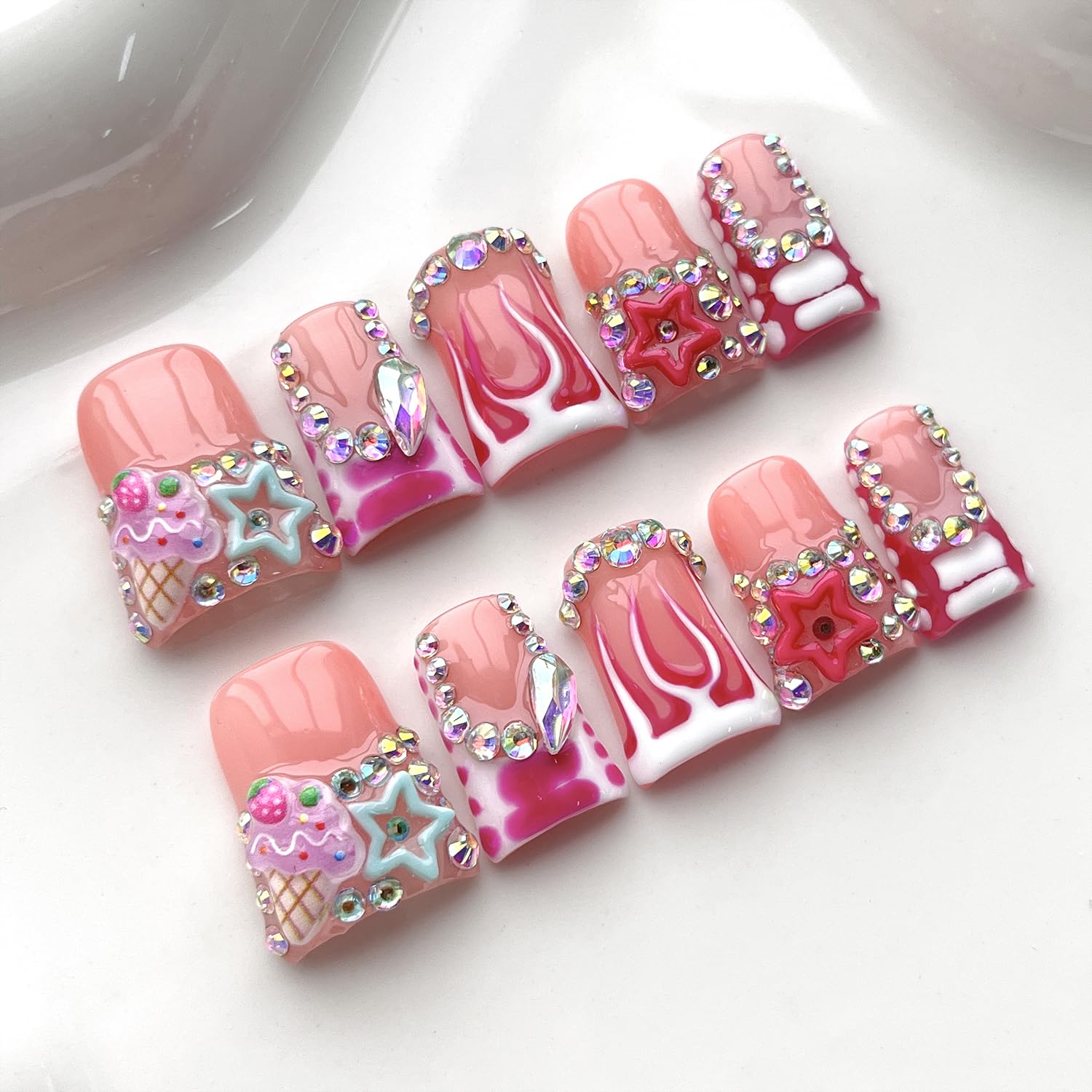 French Tip Press on Nails - Handmade 3D Acrylic Nail Art