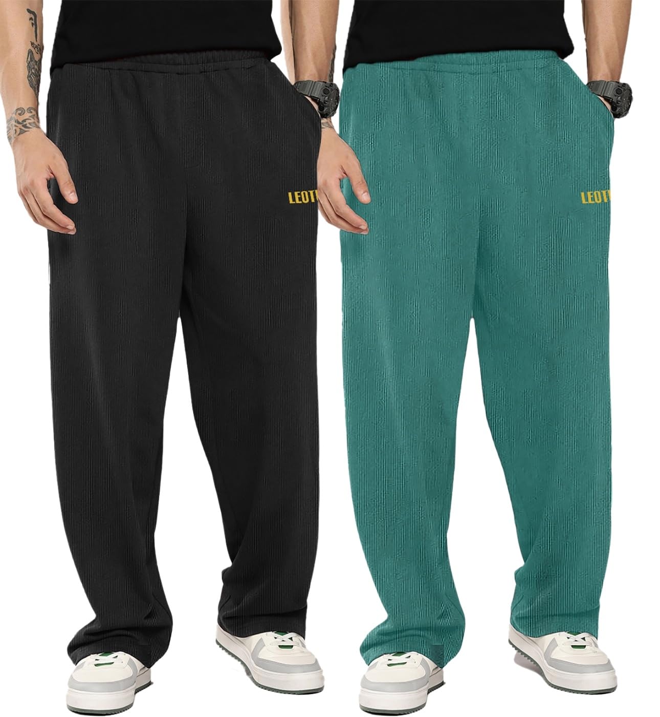 LEOTUDE Men’s Black Cotton Joggers Track Pants with Utility Pockets – Stylish & Comfortable (Color : Black)