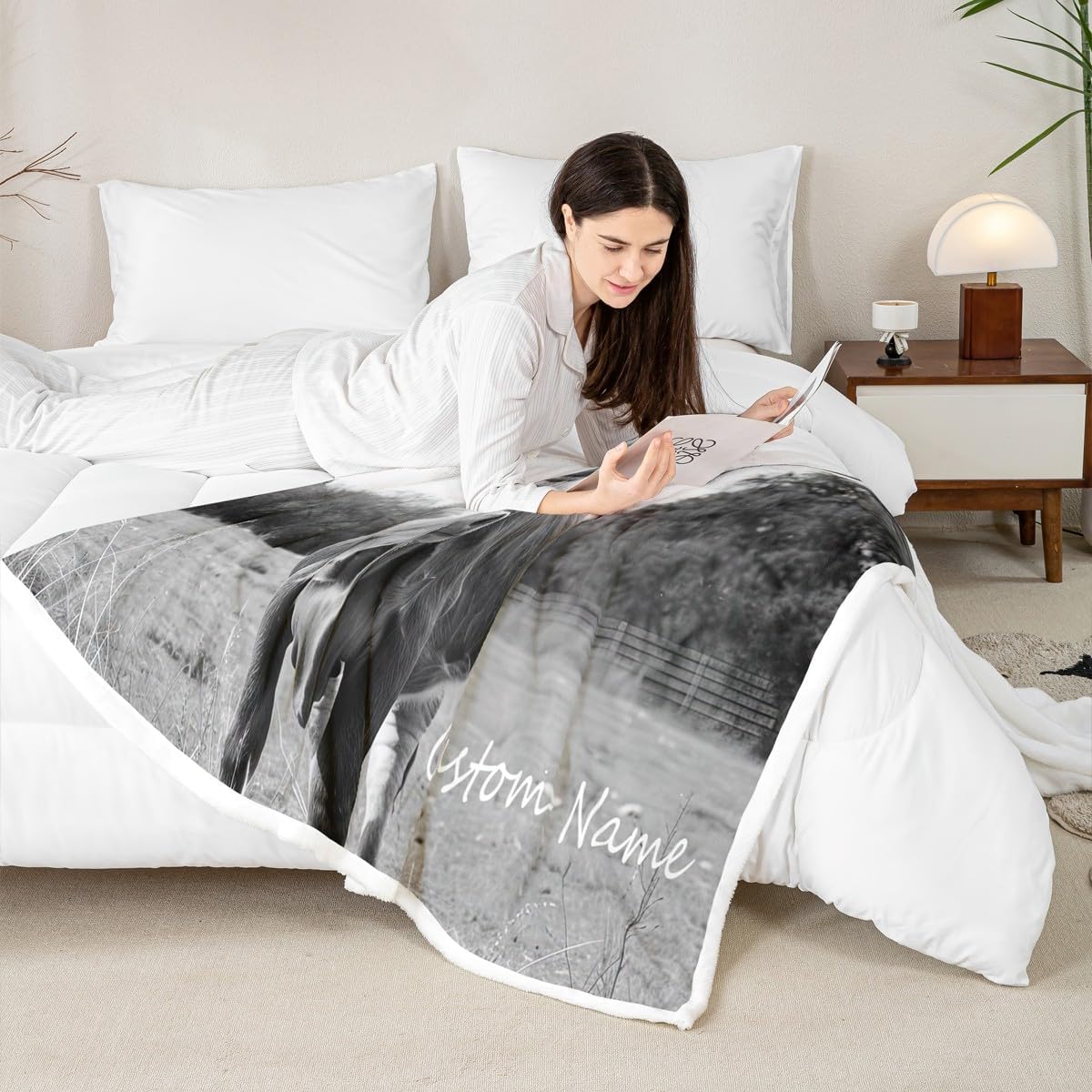 Erosebridal Custom Name Longhorn Cow Throw Blanket Western Animal Black and White Fleece Blanket for Kids Boys Teens,Farmhouse Bull Cattle Blanket 50"x60" Wild Farm Animals Bedroom Decor image 4