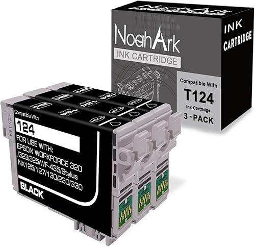 Miniatura 1 de NoahArk 3 paquetes de cartuchos de tinta remanufacturados T124 de repuesto para Epson 124 uso para Epson Stylus NX125 NX127 NX130 NX230 NX330 NX420