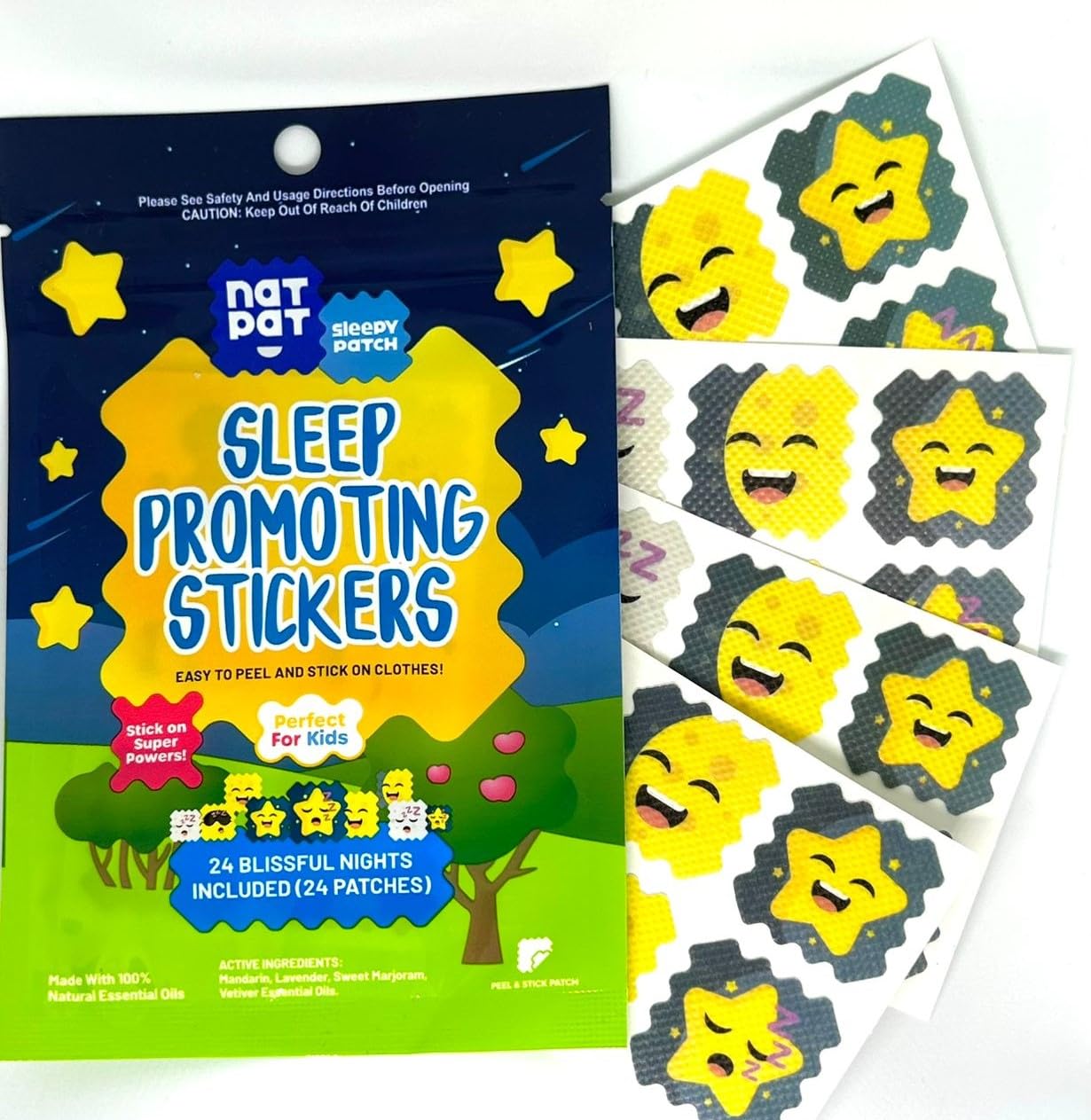 NATPAT Bedtime Sleep Promoting Stickers for Kids, 24 Pack, Sleep Promoting Patches, Natural, Chemical & Melatonin Free