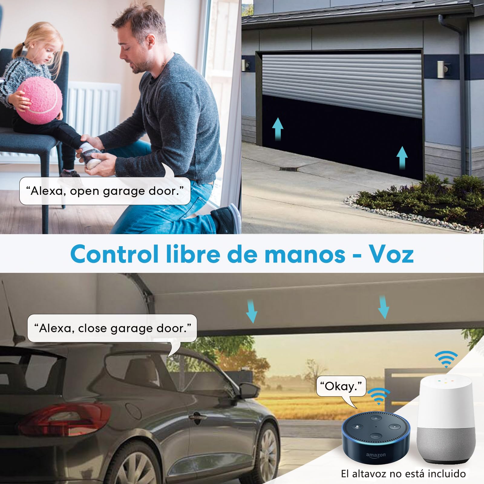 LoraTap ZigBee Smart Control de garaje | Módulo relé integrado con sensor Reed | USB 5V/DC 12-24V | Compatible con Tuya App/Alexa | Instalación de 15 minutos