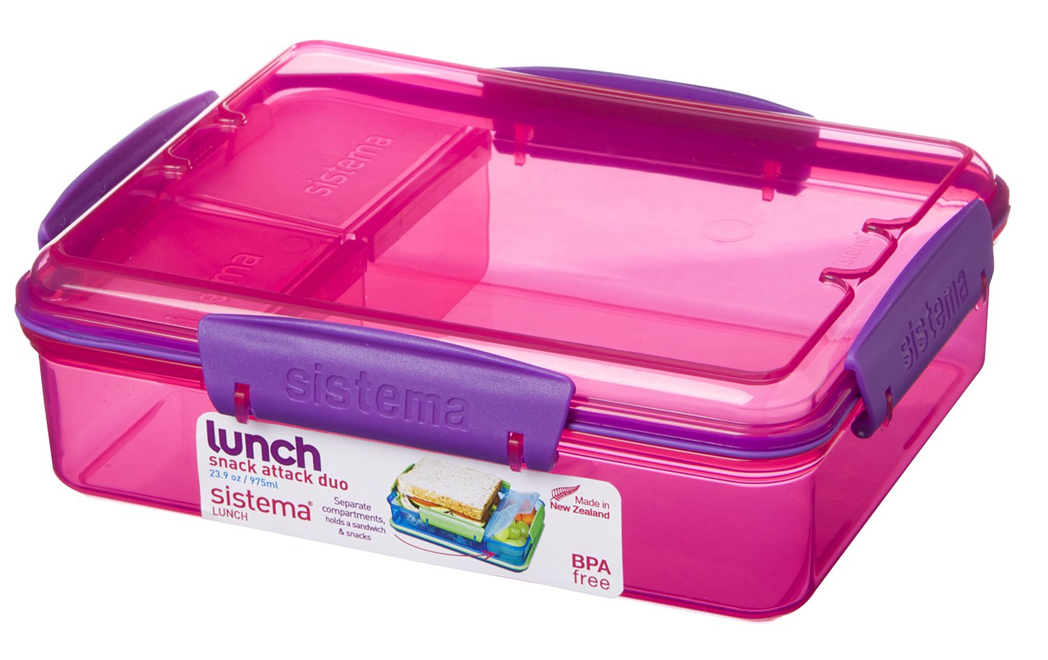 Online Kitchenware Pink Sistema Multi Compartment Snack Attack Duo Lunch Box 975Ml