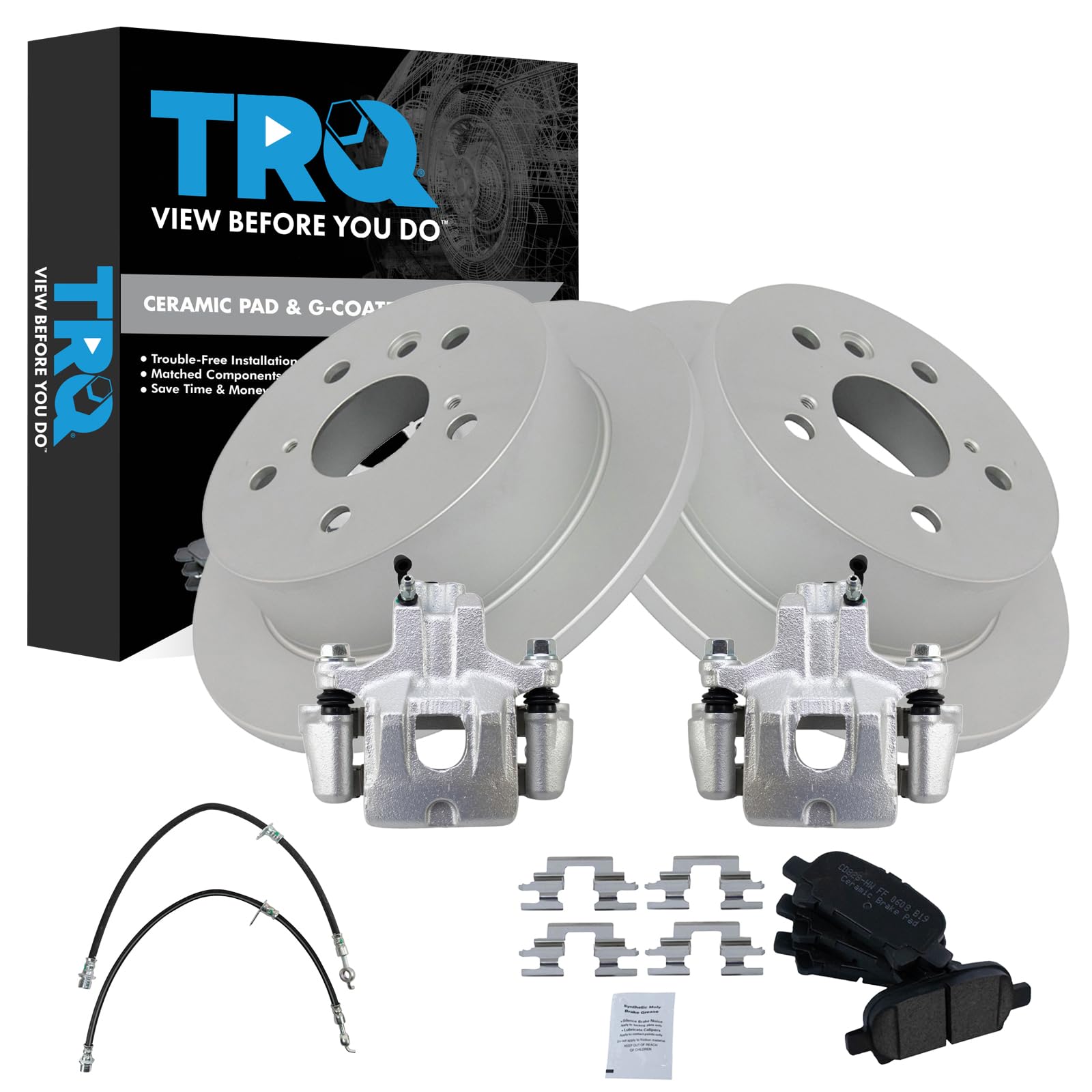 TRQ Rear Brake Pad &amp; Rotor Kit Ceramic Premium G-Coated Compatible with 2005 Toyota Avalon