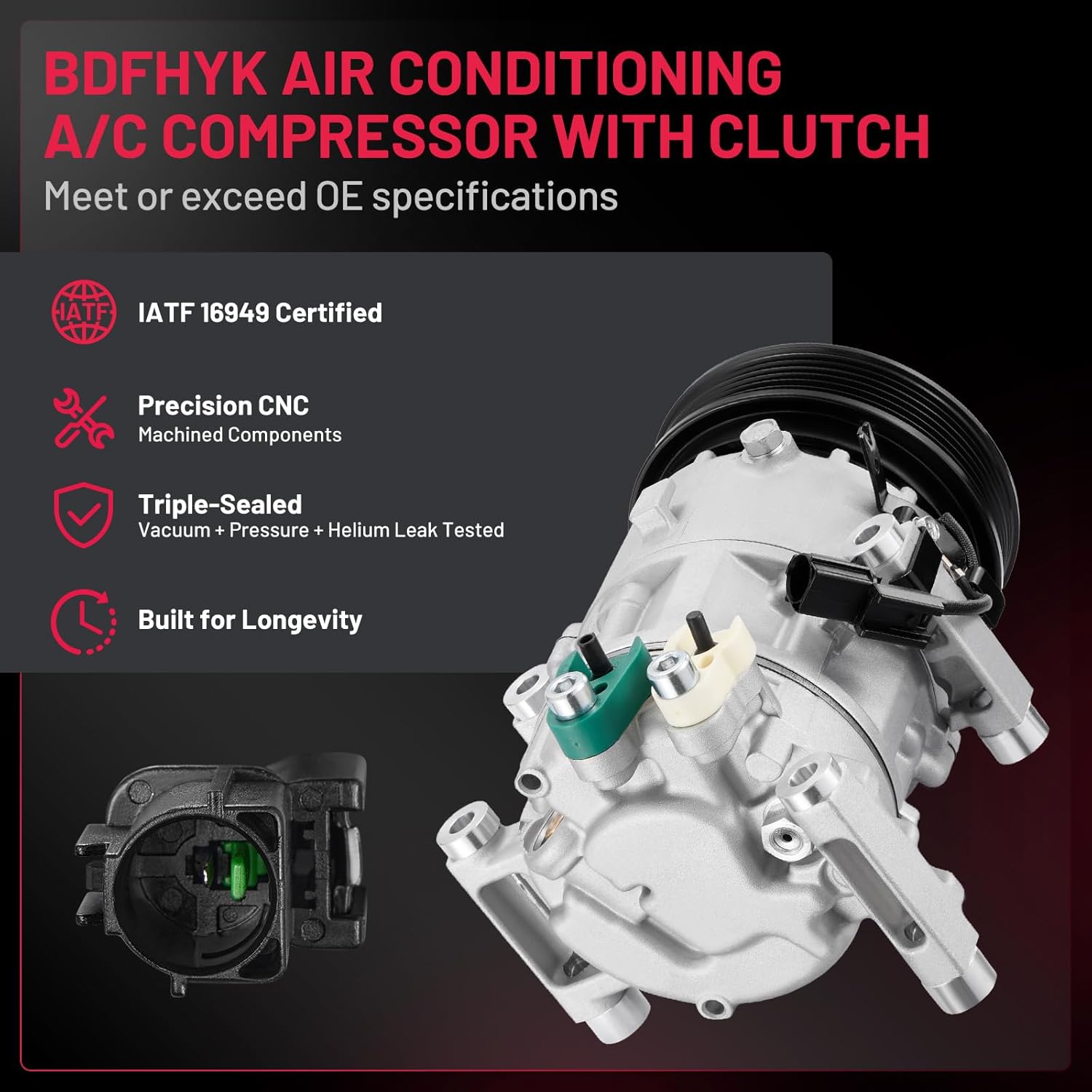 BDFHYK 178325 Air Conditioning A/C Compressor with Clutch Compatible with Kia Soul L4 1.6L 2012-2013