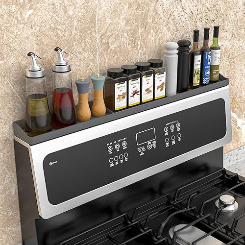 Miniatura 7 de Estante magnético superior para estufa, estante de especias de silicona de 30 pulgadas, organización del hogar para cocina (gris)