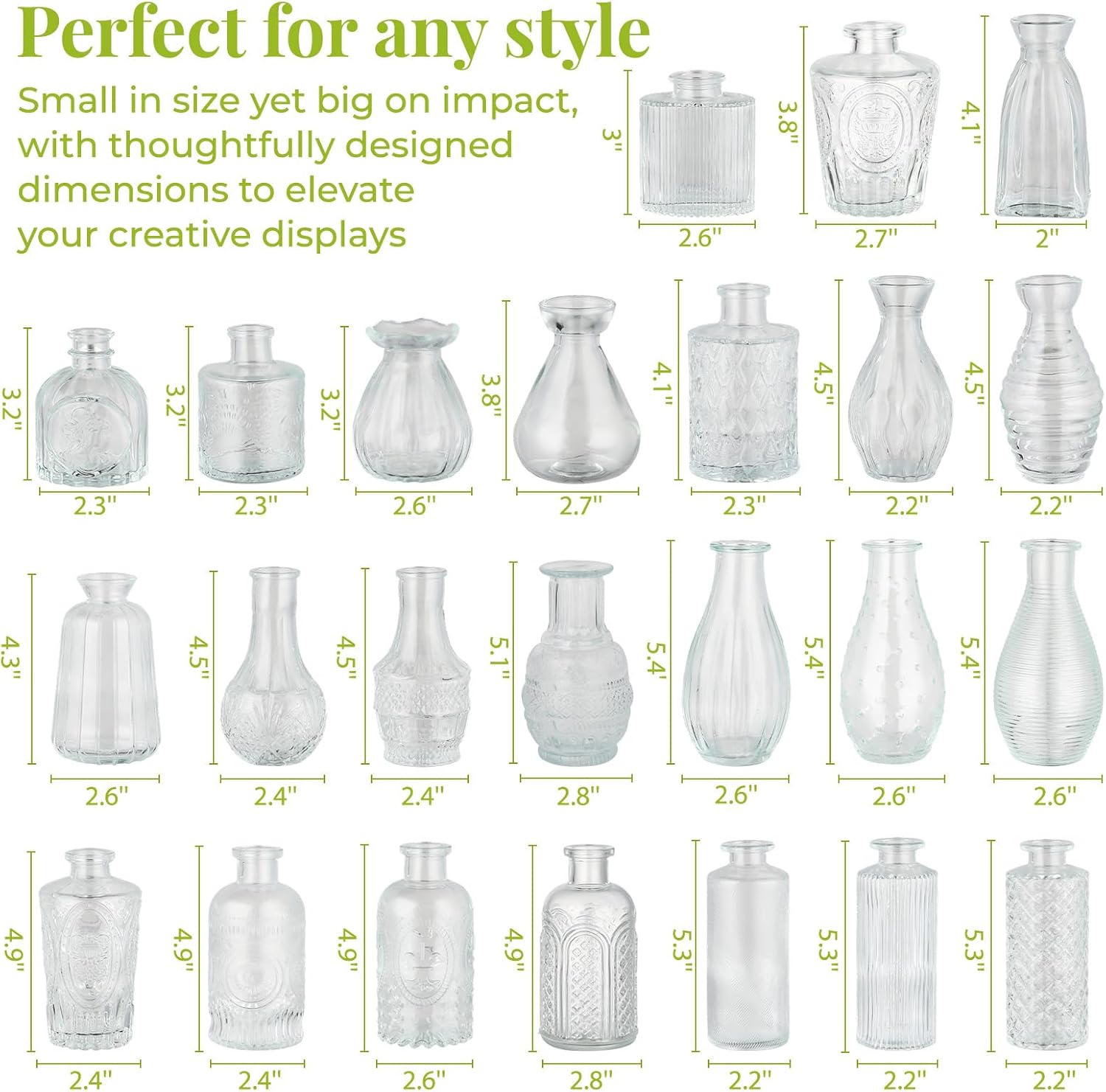 24 Pack Glass Bud Vase in Bulk - BEAHOT Clear Flower Vases for Wedding Decorations, Mini Vase for Centerpiece Table Decorations, Small Boho Vase for Home, Wedding Decor, Mother's Day, Party, Office