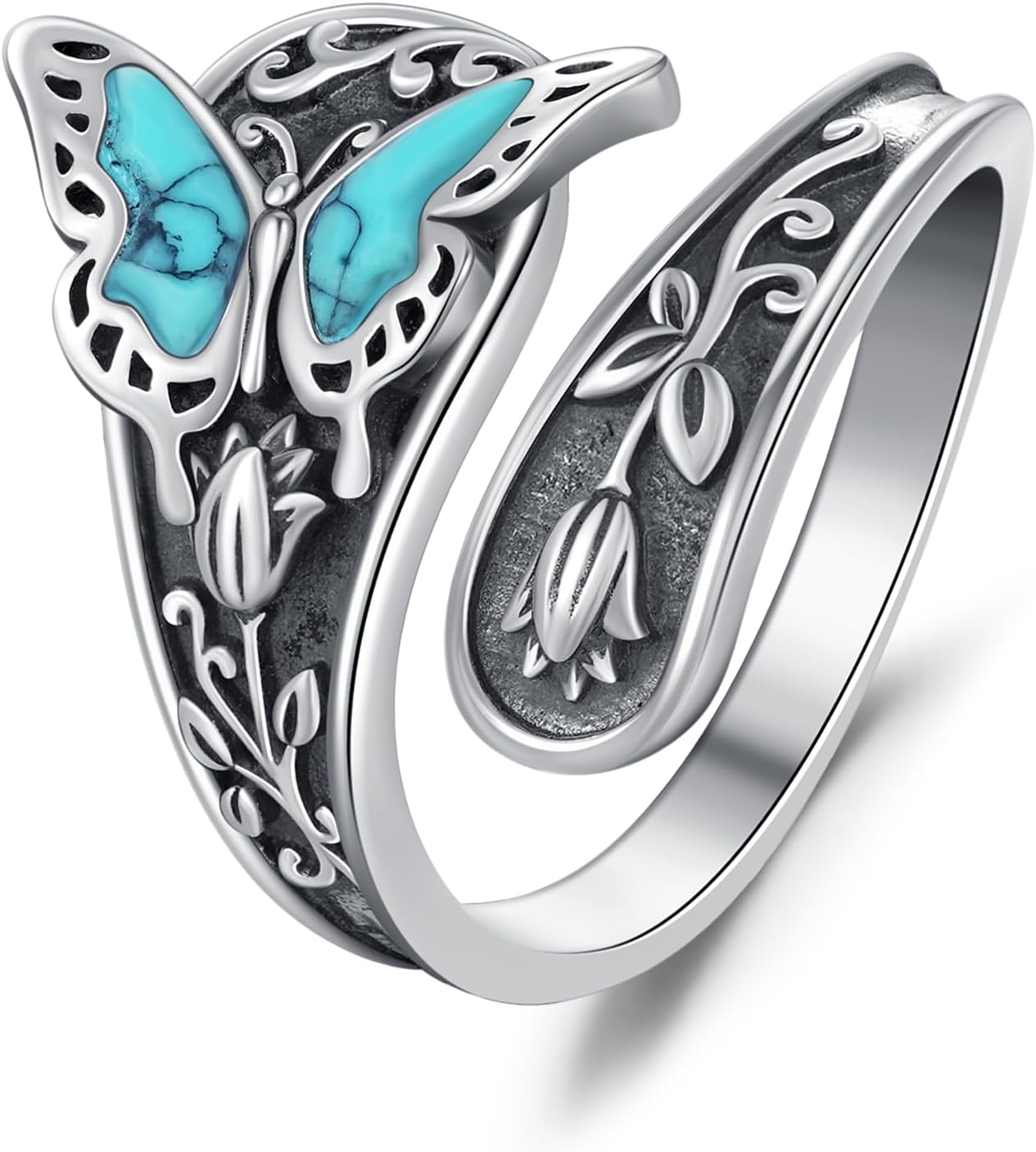Sterling Silver Turquoise Rings for Women Vintage Spoon Rings for Men Adjustable Feather Rings Boho Thumb Rings Antique Statement Ring Jewelry Gifts