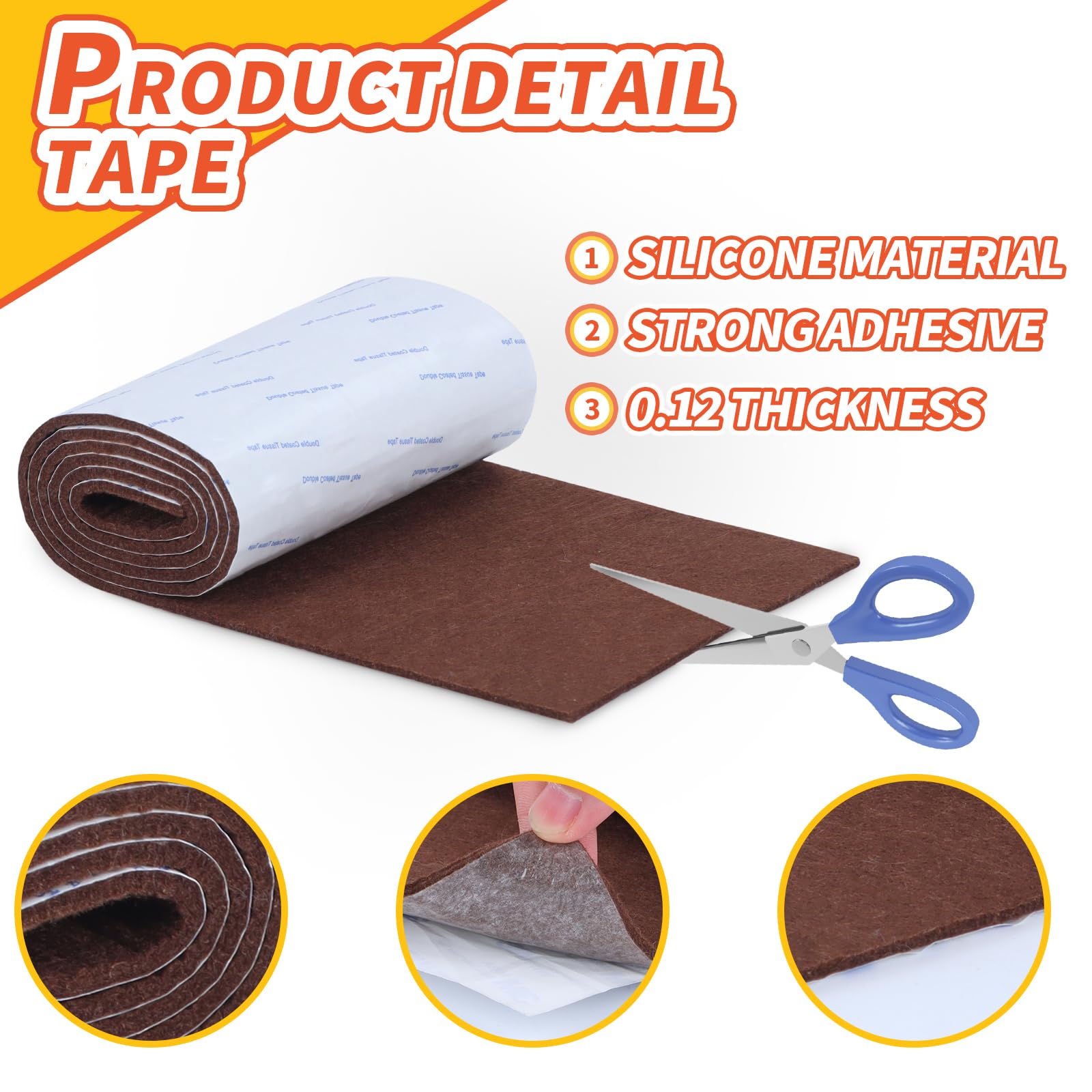 VOCOMO Almohadillas de fieltro para muebles, rollo de fieltro resistente con respaldo adhesivo, almohadillas de fieltro para patas de muebles, cinta de fieltro cortable para proteger suelos de madera