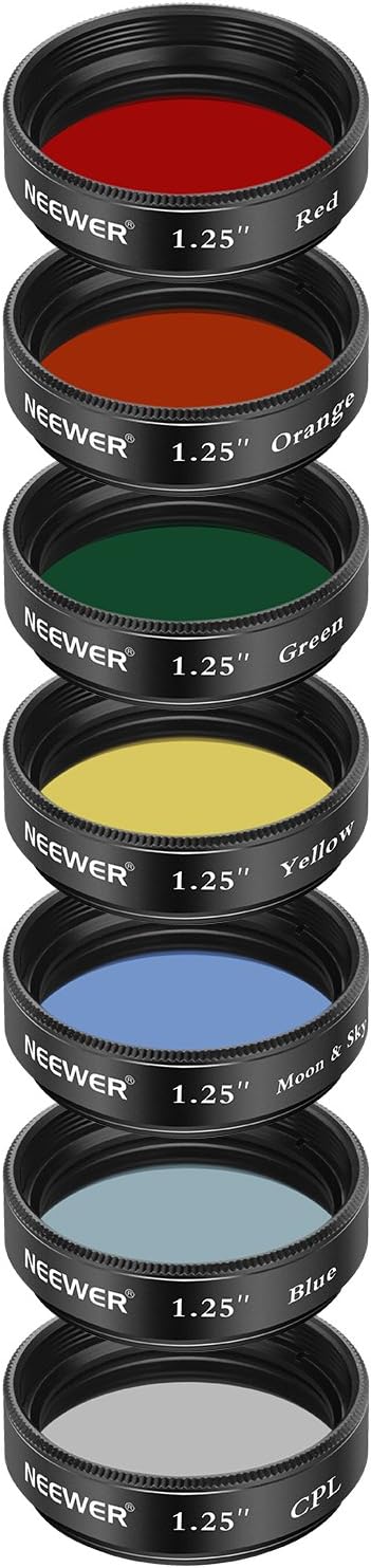 Uр Tо 40% оƒƒ Neewer 1.25 inches Telescope Moon Filter, CPL Filter, 5 Color Filters Set(Red, Orange, Yellow, Green, Blue), Eyepieces Filters for Enhancing Definition and Resolution in Lunar Planetary Observation