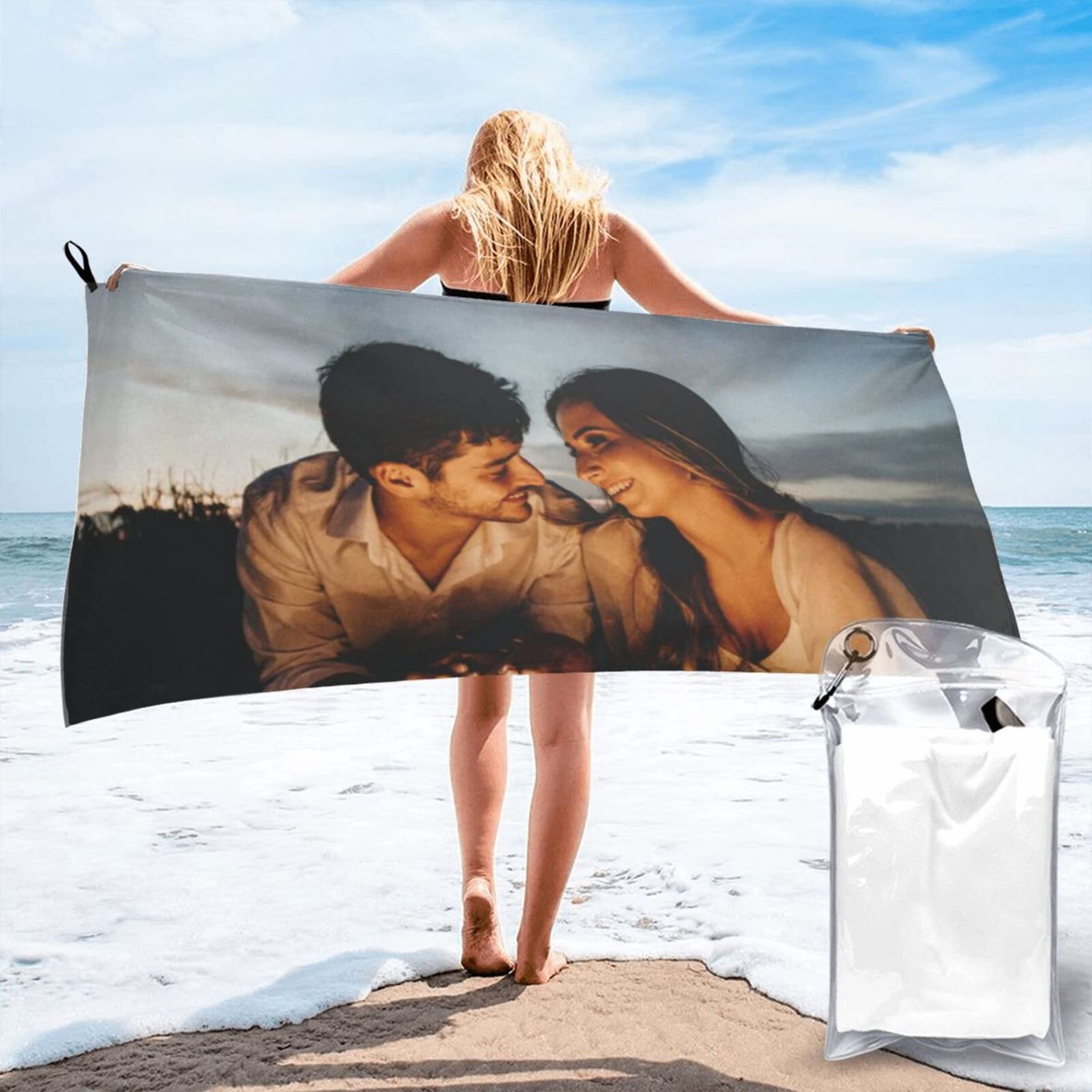 Personalized Beach Towel Custom Towels Design Your Photo Text Logo Fast Drying Easy to Carry Towels with Names for Hiking Travel Home Use (White, 31.5
