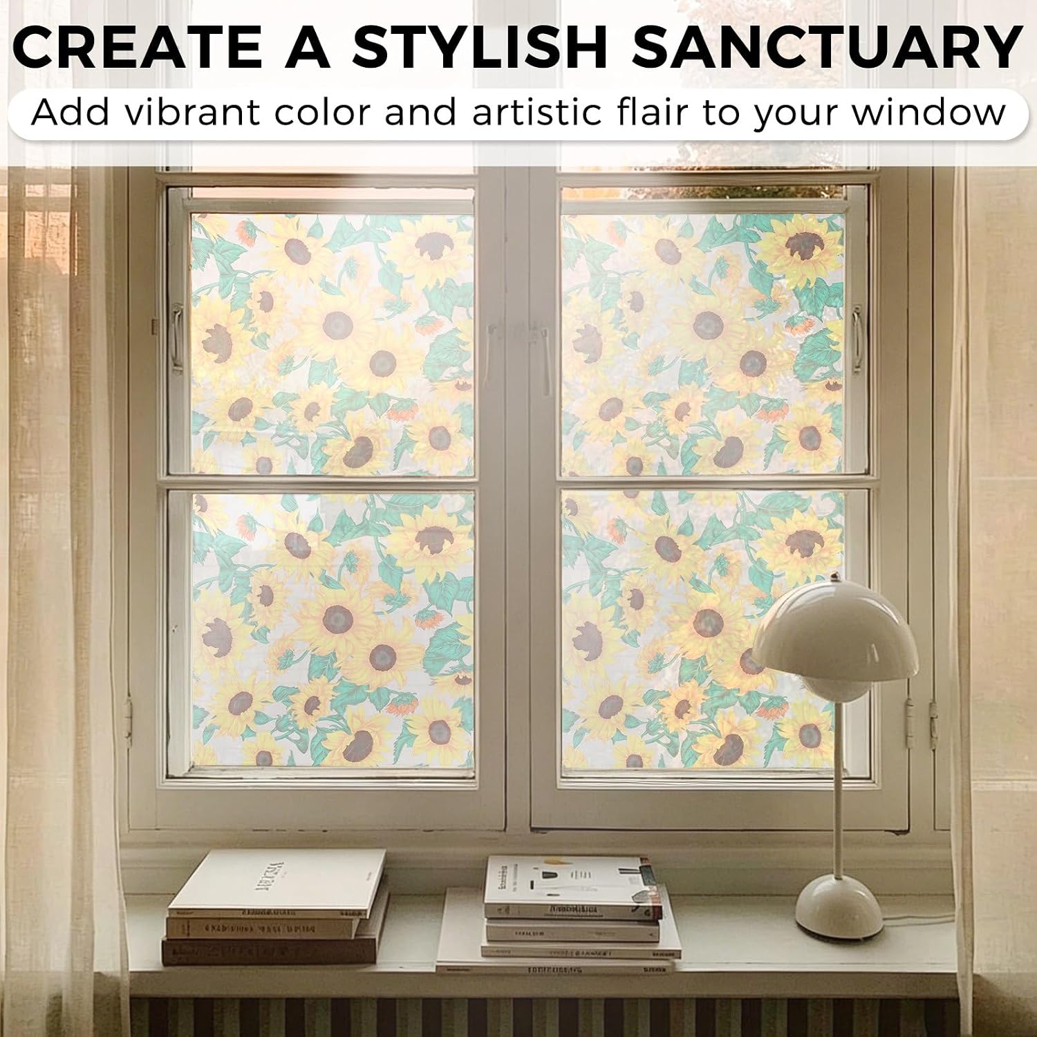 Vintage Sunflower Stained Sunroof Decal for Car, Rainbow Floral Stained Glass Static Cling Window Film, UV Blocking, Decorative Privacy Window Film for Vehicle, Home & Office, 17.72" x 35.43"