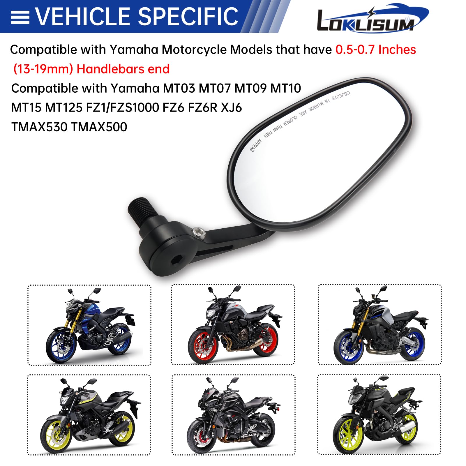 Specchietti Moto Manubrio 7/8" Specchietti Retrovisori CNC Specchietti Laterali Moto Compatibile per Yamaha MT03 MT07 MT09 MT10 MT15 MT125 XSR700 XSR900 FZ1 FZ6 FZ6R XJ6 TMAX530/500