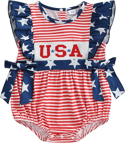 citgeett My First 4th of July Baby Girl Outfit USA Sleeveless Bubble Romper Ones