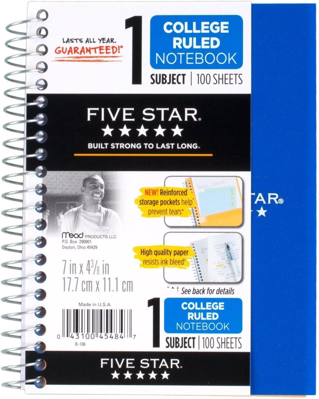 6 Pack Of Mead Five Star Personal Spiral Notebook, 7" x 4 3/8", 100 Sheets, College Rule, Assorted colors (MEA45484)