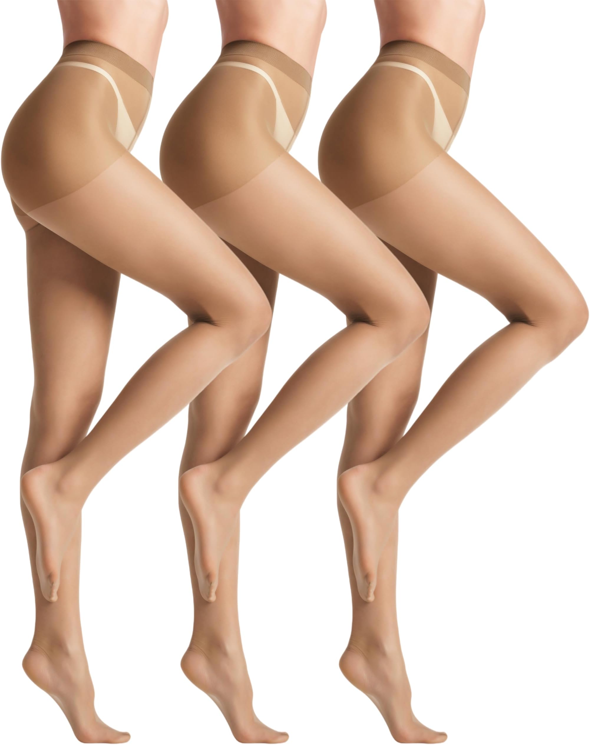 3 Pairs 20D Women's Sheer Tights Ultra Sheer Pantyhose with Control Top