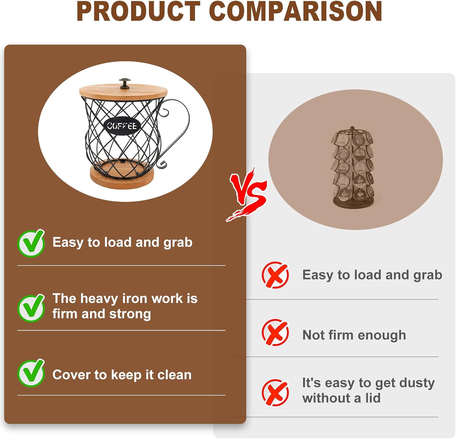 Coffee Pod Holder with Lid and Handle, Large Capacity Capsules Stylish Organizer Practical Storage Basket