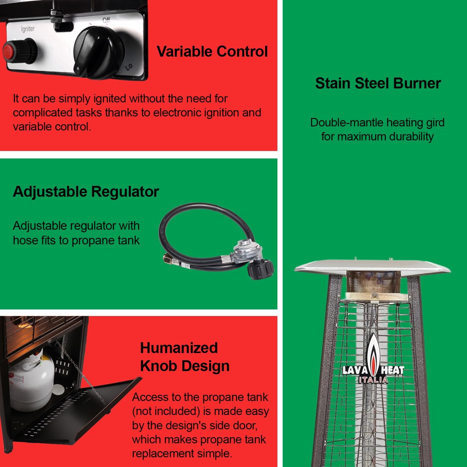 review Lavalite A-LINE 8 ft Commercial Natural Gas Patio Heater, 56000 BTU Flame Tower Heater, 304 Grade Stainless Steel Build, Borosilicate Glass Tube, Triple Protection System, Heritage Bronze