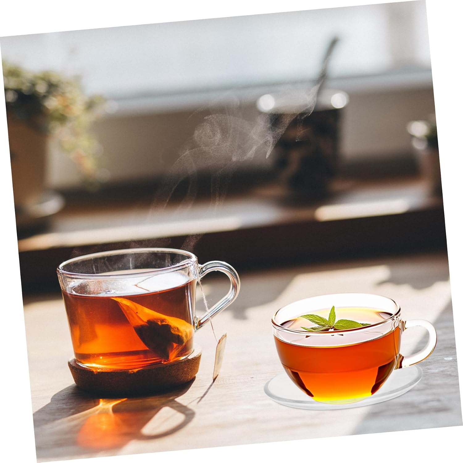 6pcs Clear Glass Tea Saucers Round Decorative Plates for Snacks and Desserts Smooth Edges Easy to Clean for Homes Hotels and Tearooms