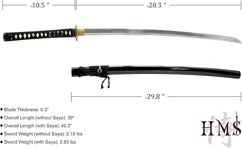 Miniatura 5 de HMS Espada katana samurai japonesa, Tsuba con patrón de bambú, forjada a mano, acero al carbono 1095, templado con arcilla, espiga completa, afilada