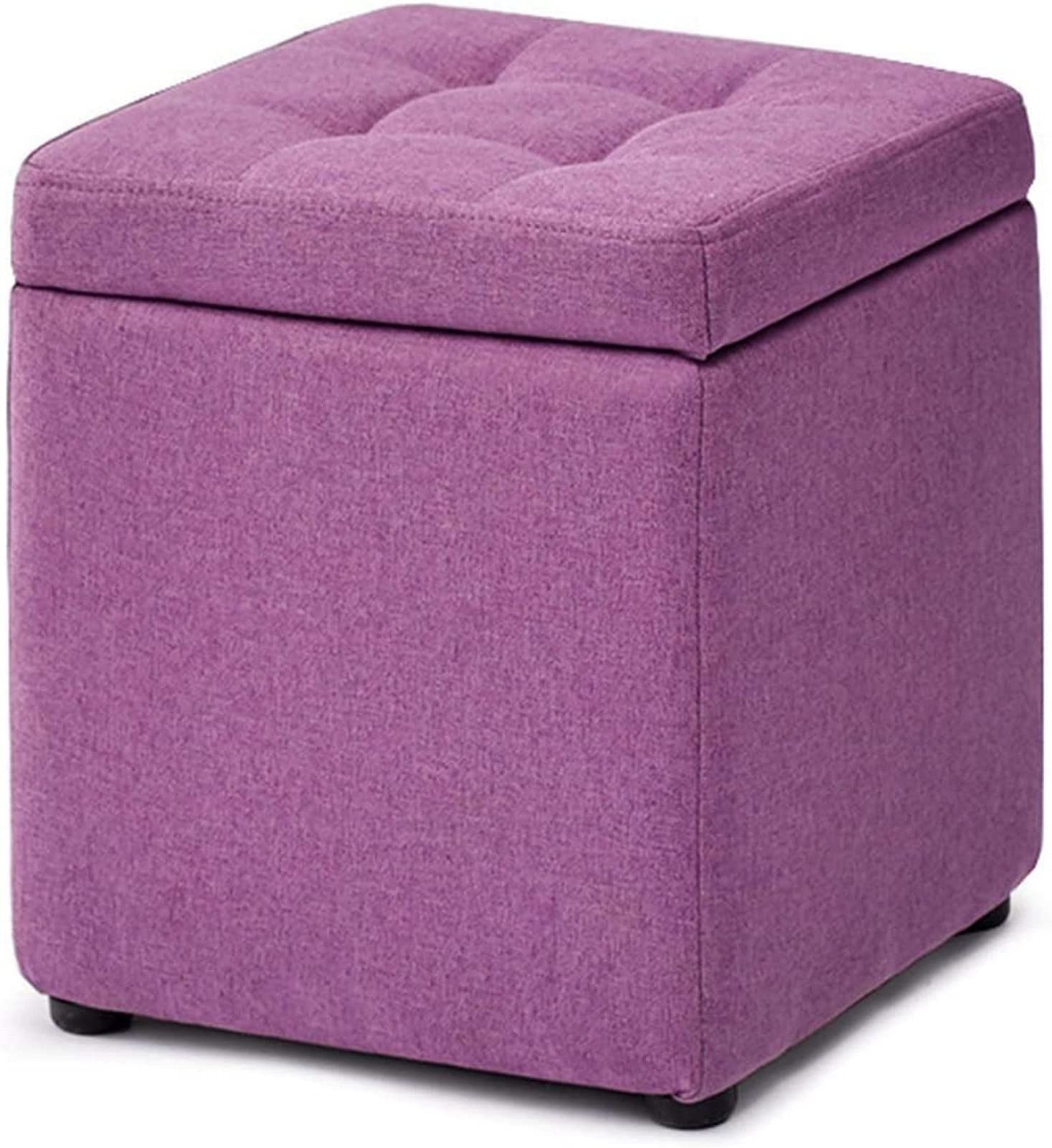 Repose-pieds ottoman gain de place coffre rangement tissu violet