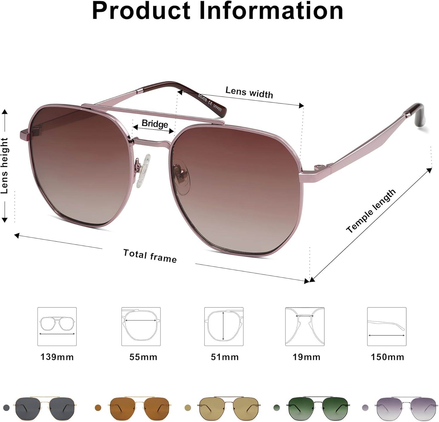 SOJOS Classic Square Aviator Sunglasses for Women Men Retro Hexagon UV400 Protection Shades SJ1222 - Image 4