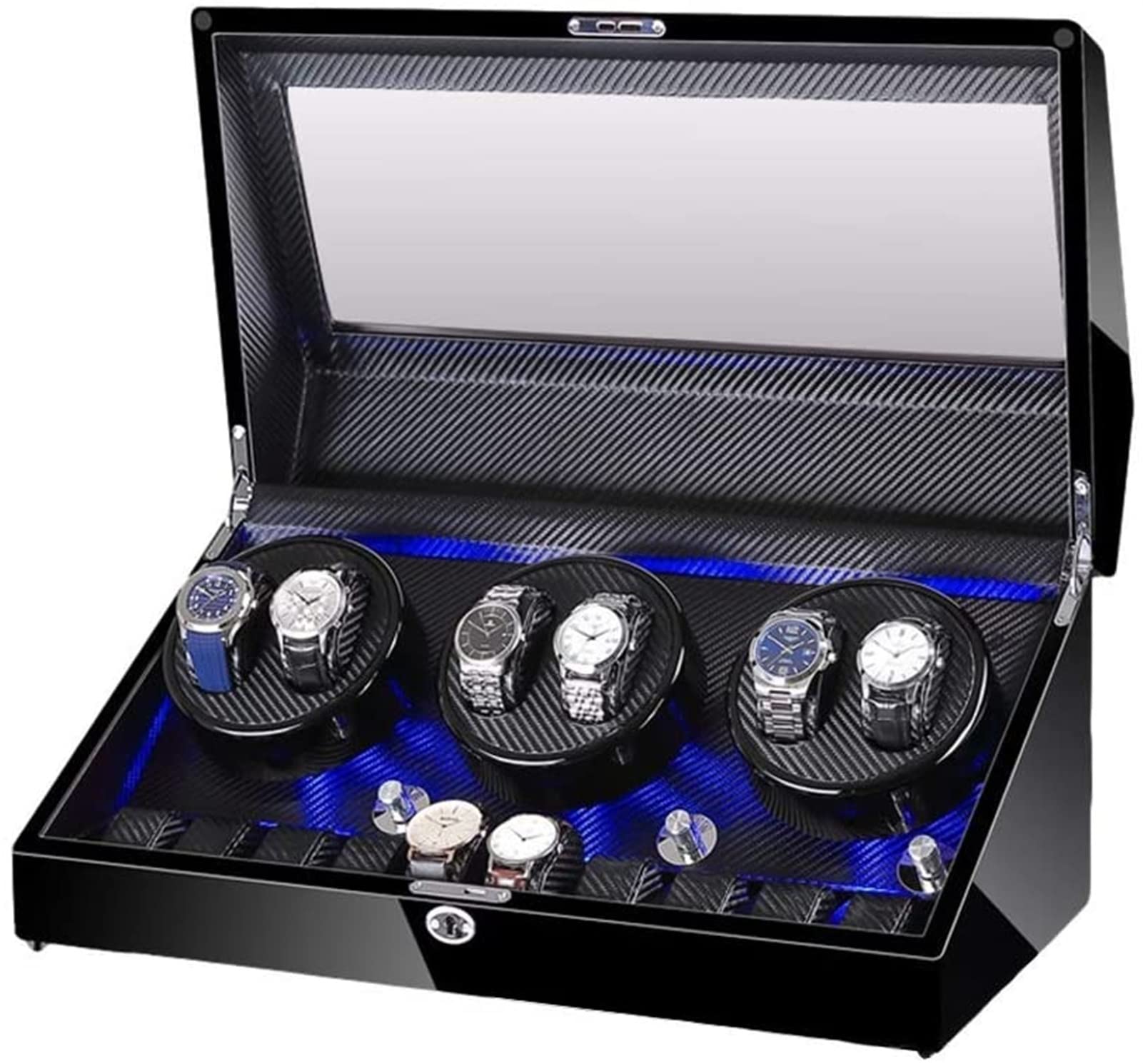 CGCSYZ Automatic Watch Winder Box For 6 Watch + 10 Storage Wood Shell Piano Paint Finish Built-in Illumination Quiet Motor Accessories (D)